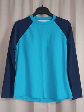 Daci Womens Swim Shirt Rash Guard Turquoise Navy Long Sleeve Crewneck New